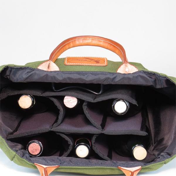 6 Bottle Wine Bag with Rolled Leather Handles