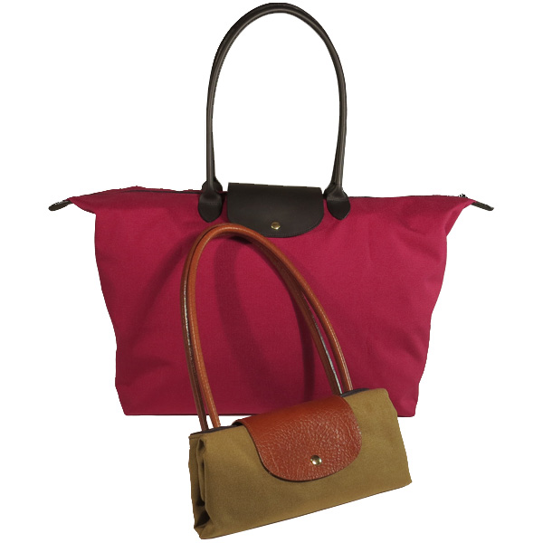 Roll-up Tote Bag, Long Handles with Leather Trim