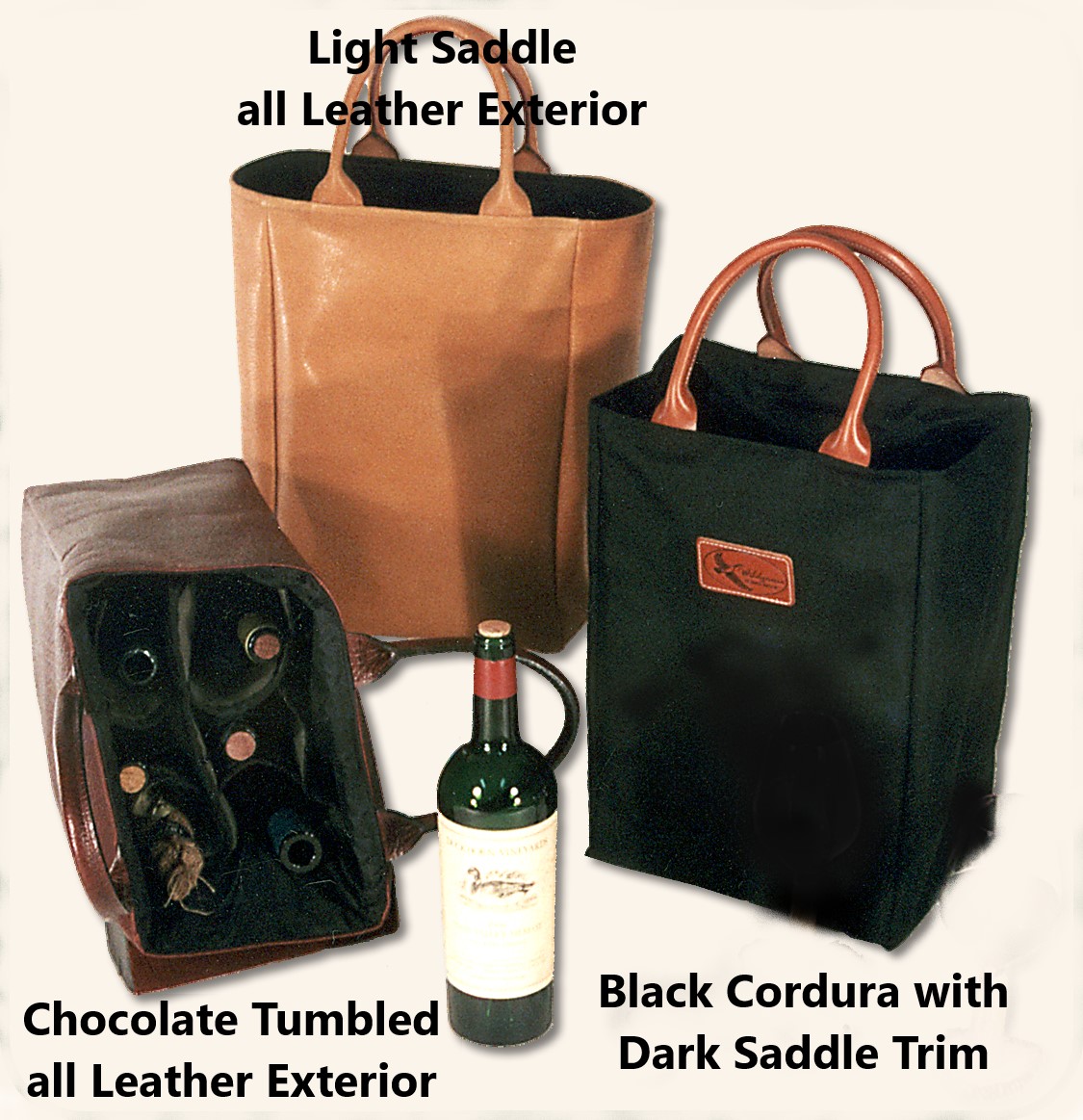 6 Bottle Wine Bag with Rolled Leather Handles