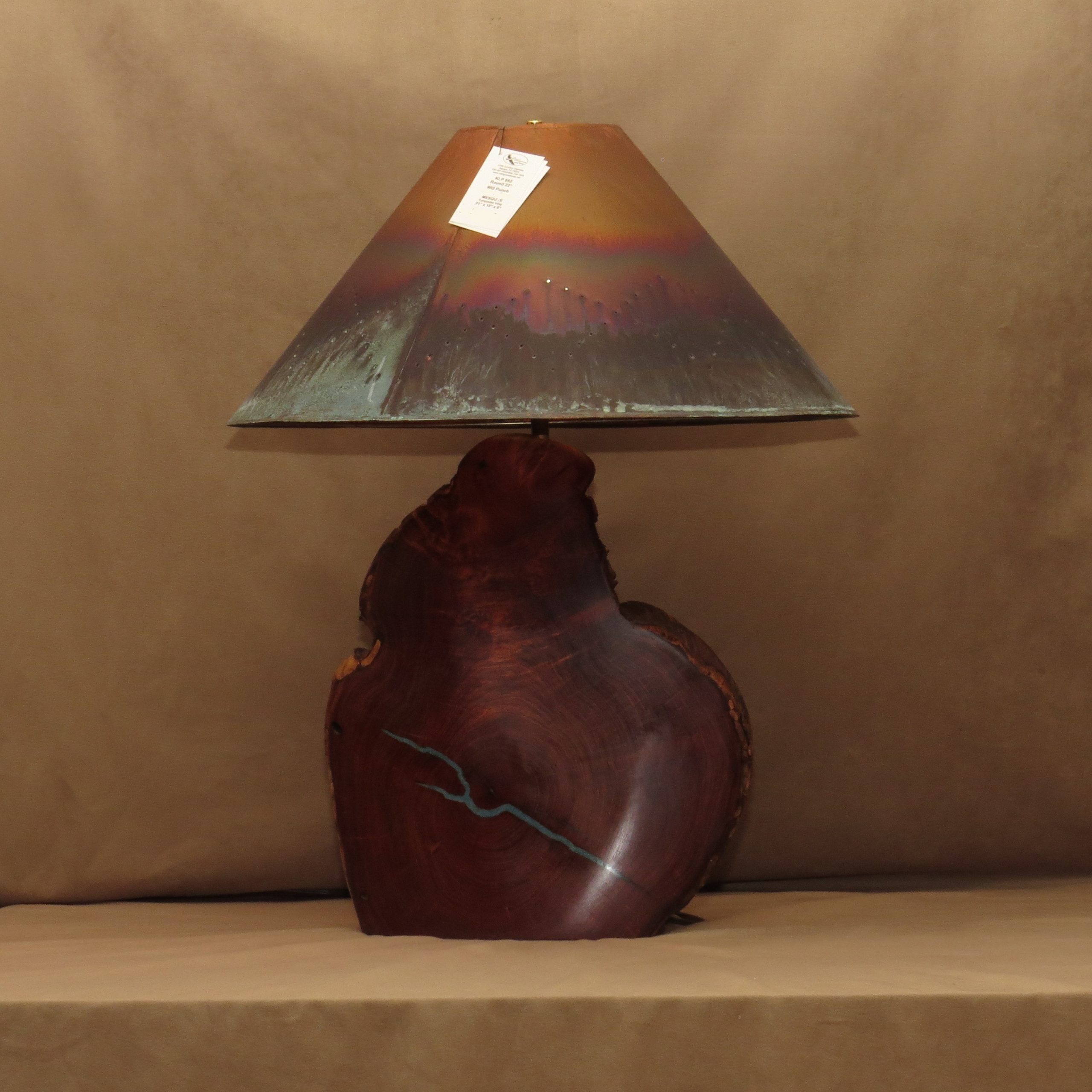 Mesquite Lamp with Turquoise Inlay and Copper Shade (Height: 29") #952 (Rect.or Round Shade available on this lamp)