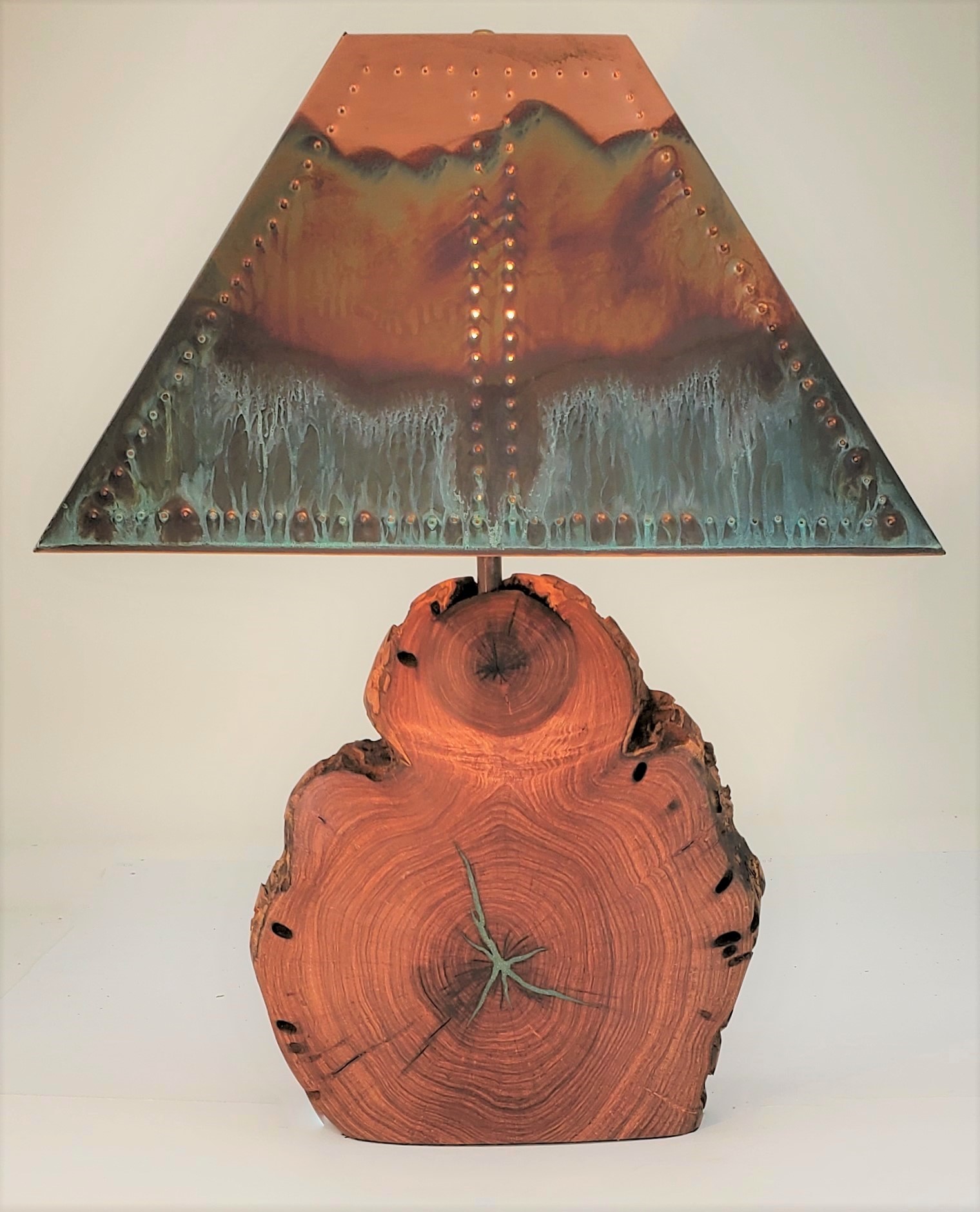 Mesquite Lamp with Turquoise Inlay and Copper Shade (Height: 26.5") #1021