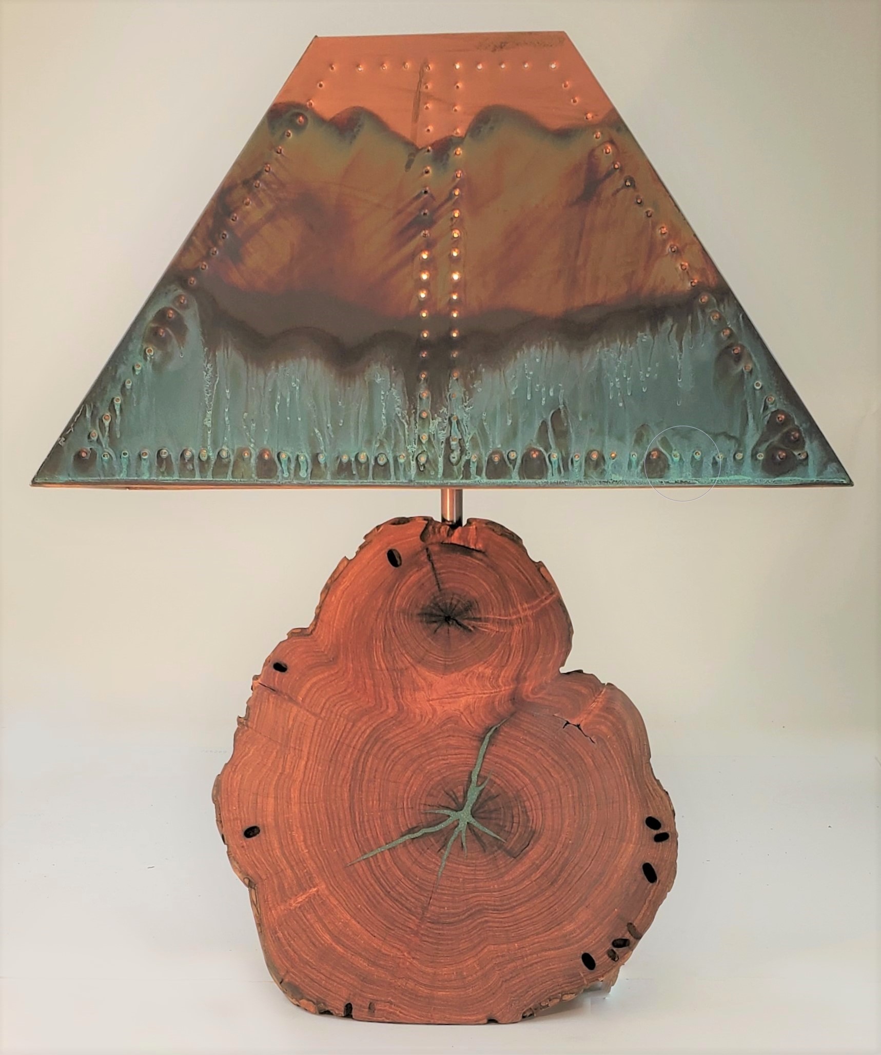 Mesquite Lamp with Turquoise Inlay and Copper Shade (Height: 26.5") #1021