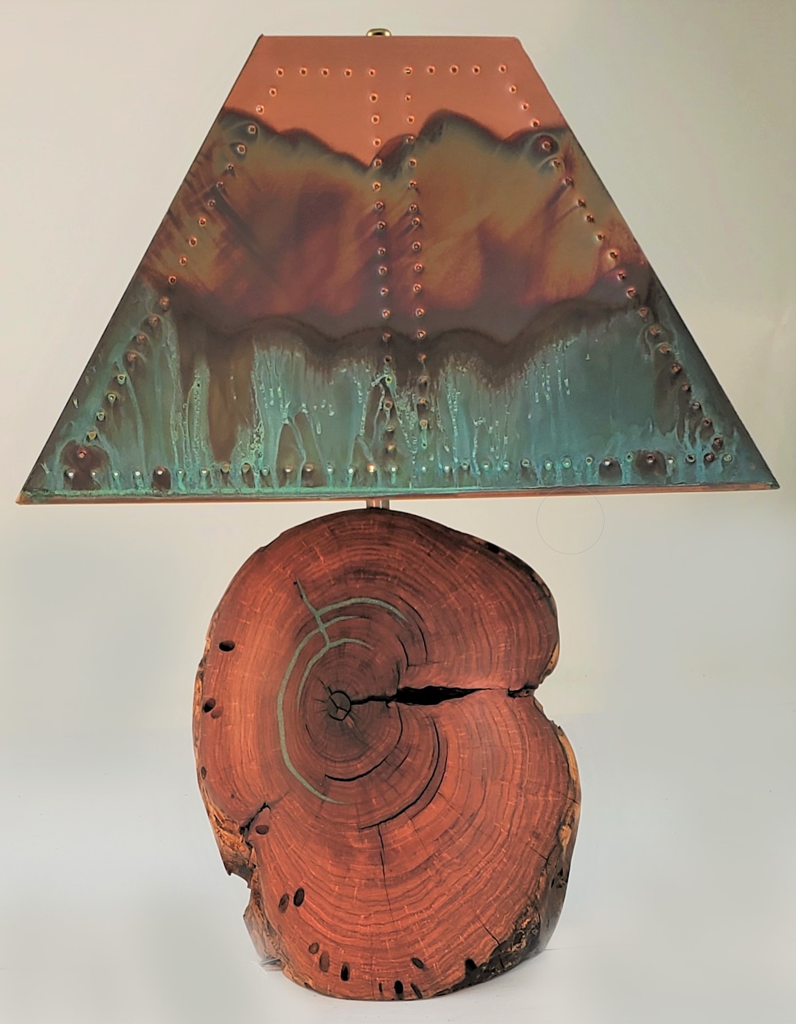 Mesquite Lamp with Turquoise Inlay and Copper Shade (Height: 24") #1022