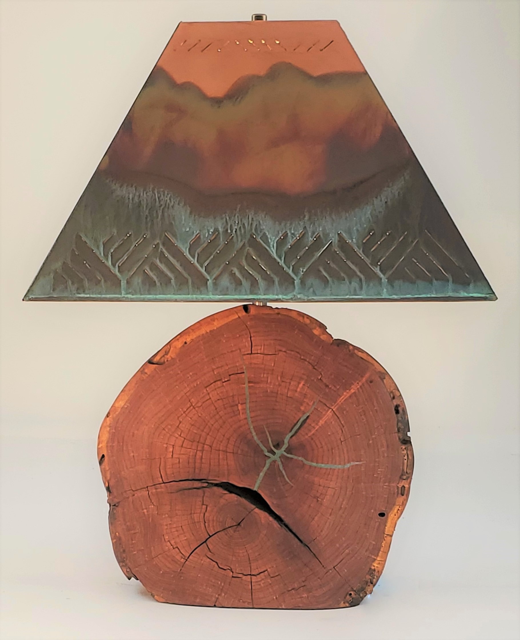 Mesquite Lamp with Turquoise Inlay and Copper Shade (Height: 24") #1023