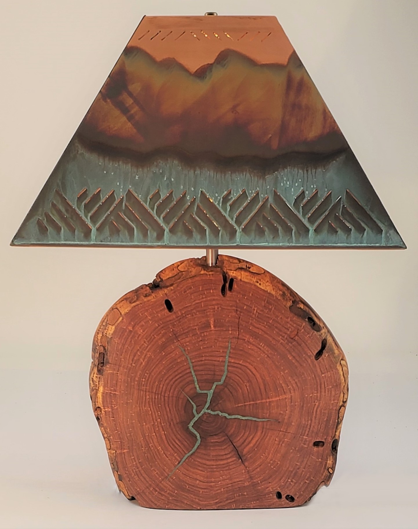 Mesquite Lamp with Turquoise Inlay and Copper Shade (Height: 24") #1023