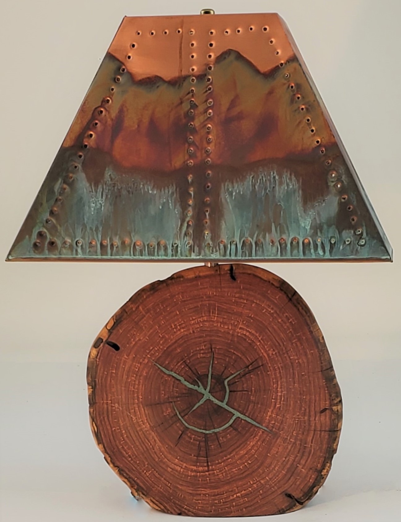 Mesquite Lamp with Turquoise Inlay and Copper Shade (Height: 21") #1024