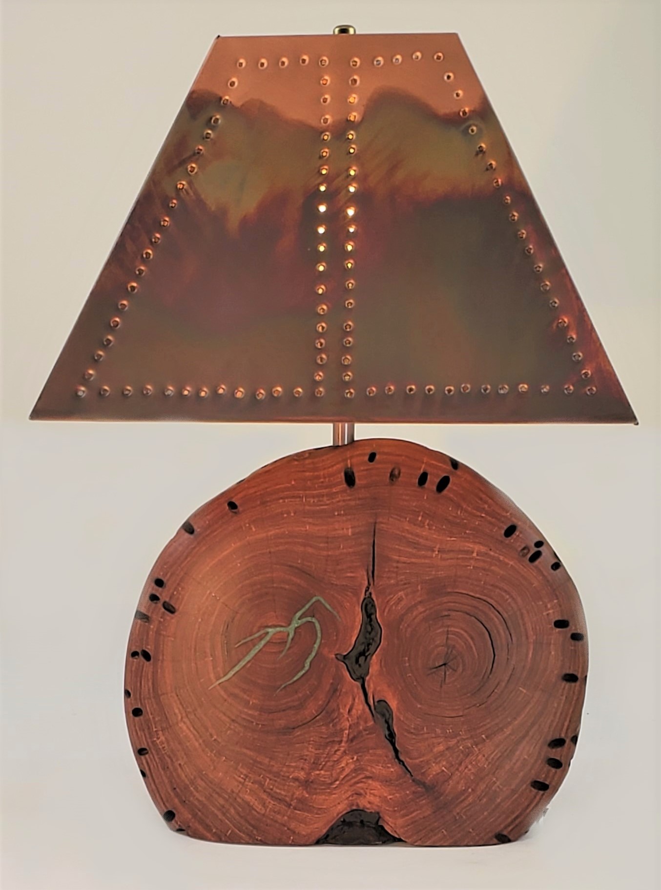 Mesquite Lamp with Turquoise Inlay and Copper Shade (Height: 22") #1028